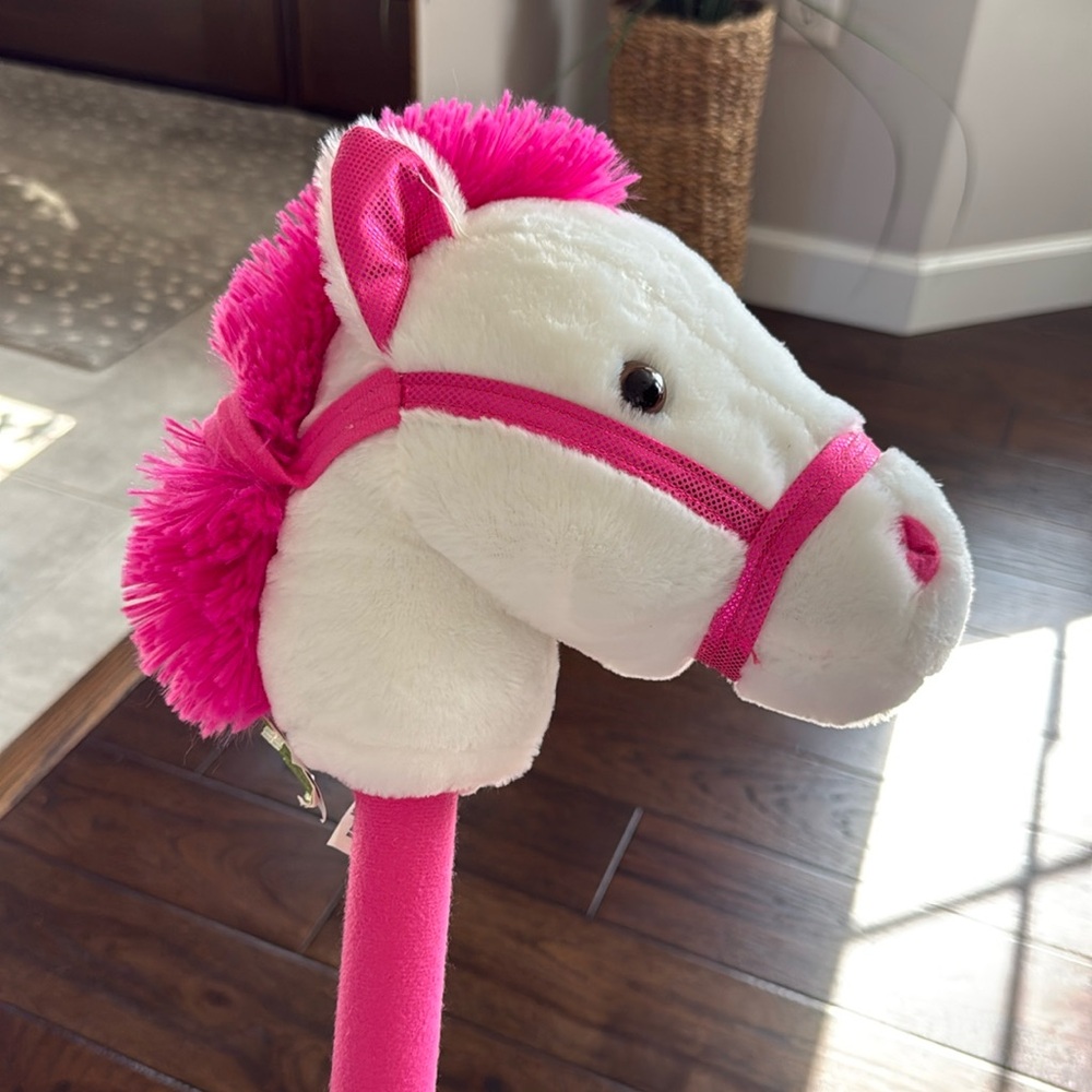 NWT Plush 31" Pink & White Galloping Pony Riding Stick